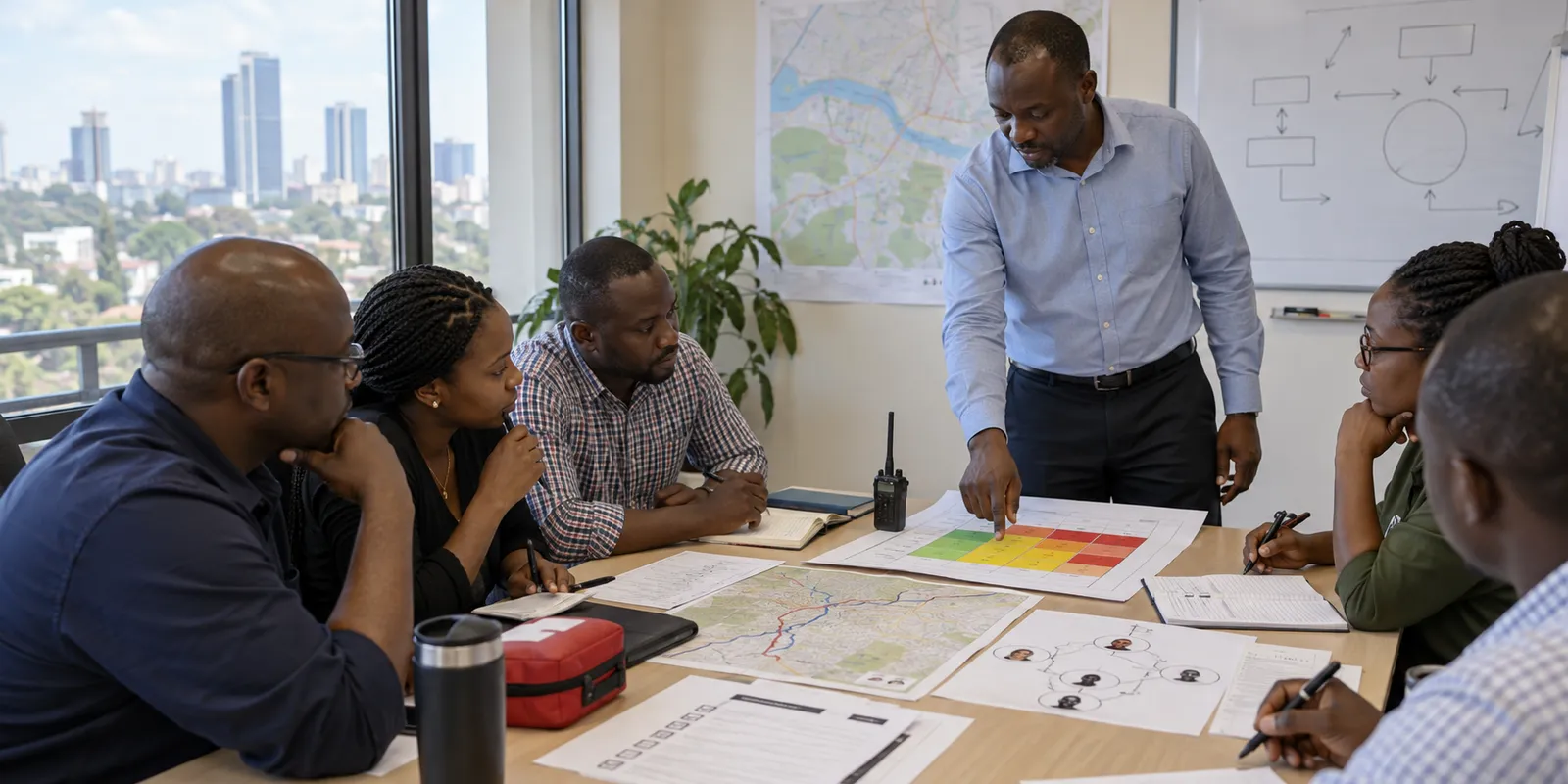 Outdoor training briefing with participants